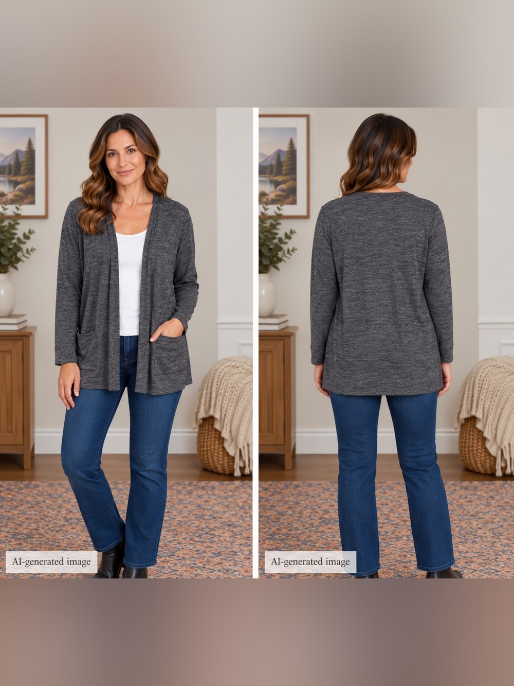 Ricki's Charcoal Gray Open-Front Pocket Cardigan